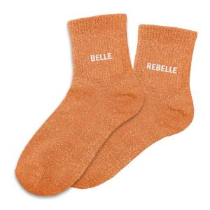 Sud trading Chaussettes Paire de chaussettes Belle et Rebelle dépareillées orange