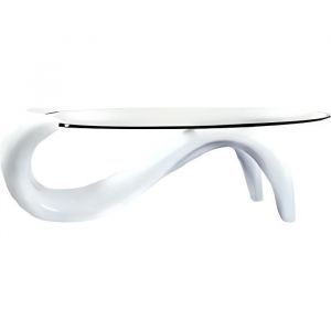 Table Basse - SERENA - Laqu&eacute; Blanc - Verre Tremp&eacute; - Dimensions 120x70x41 cm