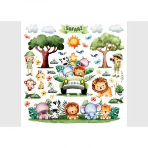 AG ART Stickers Animaux dans une voiture avec 2 arbres - 1 planche 30x30 cm