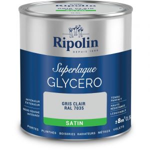 Ripolin Peinture Laque Glycéro Intérieure/Extérieure - Boiseries et Structures Métalliques - Résistance Accrue - Durabilité Remarquable - Gris Clair Ral 7035 - Satin - 0,5L