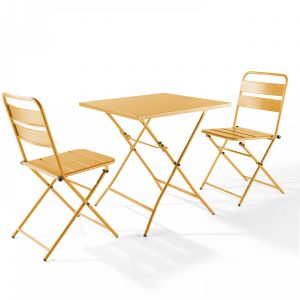 Image de Oviala Ensemble table carrée et 2 chaises pliantes Palavas - Jaune