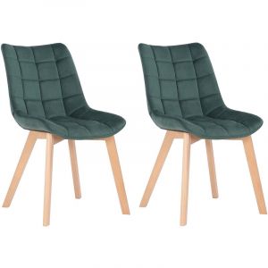 CLP Lot de 2 Chaises de Salle à Manger Passaic en Velours Piètement en Bois de hêtre, Vert