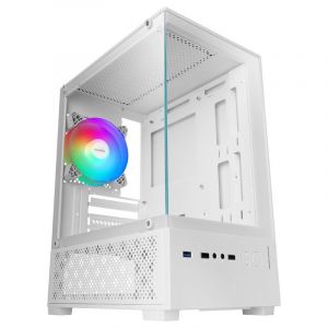 Mars Gaming Boîtier de jeu MC-SE2 MicroATX en verre trempé, ventilateur 120 mm, double chambre, blanc