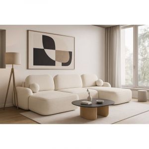Canapé d'angle panoramique en Tissu Bouclette Morizia style Japandi Beige