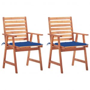 VidaXL Chaises à dîner d'extérieur 2 pcs avec coussins Acacia massif Bleu royal