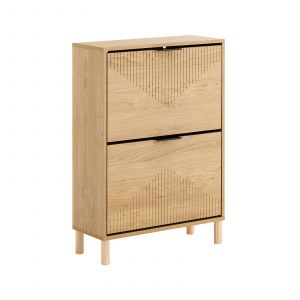Sobuy FSR200-N Armoire à chaussures 60x24x88 cm - Bois clair - Design compact avec 2 volets, système anti-basculement et espace pour 8 paires de chaussures