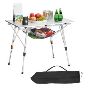 VEVOR Table de Camping Pliante Enroulable 90x52 cm, Table d'Appoint Portable en Aluminium, avec Hauteur R&eacute;glable, Couche en Maille et Sac de Transport, pour Cuisine en Plein Air, Pique-Nique, Argent