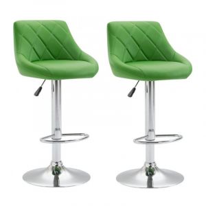 Décoshop26 2x Tabourets de bar en simili-cuir vert pivotant avec repose-pieds