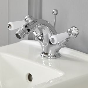 Hudson Reed Mélangeur bidet rétro - Commandes à levier – Chromé et blanc – Elizabeth