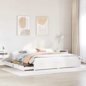 VidaXL Cadre de lit avec tiroirs blanc 160x200 cm bois massif de pin, sommier, cadre de lit double, cadre de lit en bois massif