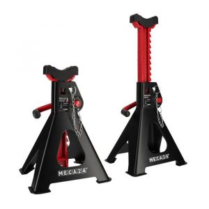 Jeu de 2 chandelles hautes 3 tonnes - Chandelles Voiture utilitaire - Système à crémaillère - Ht 319 à 482mm max - Poignée acier