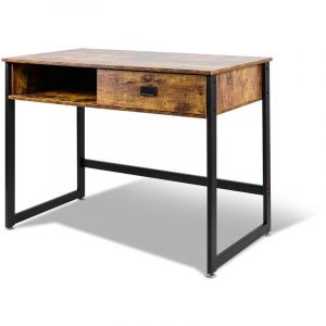 Frankystar - Otari - Bureau de style industriel avec tiroir et &eacute;tag&egrave;re de rangements, 110x50xH76 cm