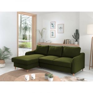 Will canapé d'angle convertible avec coffre 4 places style scandinave gauc Couleur Vert Olive