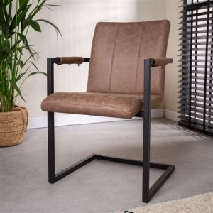 Jackson Chaise Salle à Manger Industrielle Brun Clair Tissu Taupe