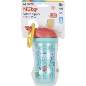 Nûby Tasse isotherme Easy Grip | Inclut Paille | Motifs Océan | 6+ Mois