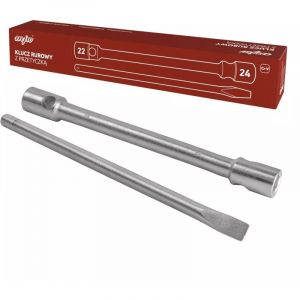 MJW Clé tubulaire pour roue 22-24mm. Embouts de douille 22mm | 24mm Longueur de la clé 400mm Longueur de la tige 400mm Diamètre de la tige 19mm. Acier CrV. Argent