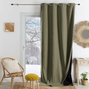 Home maison Rideau thermique phonique et semi occultant KONFOR Kaki 140x180 cm