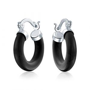 Image de Simple Noir Onyx Round Tube Small Hoop Boucles d’Oreilles Pour Femmes Pour Équipe 925 Argent Sterling