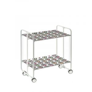 Table roulante pliante bauhaus châssis blanc, 2 plateaux Don Hierro