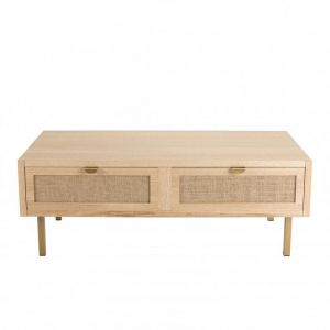 Macabane Table basse 2 tiroirs toile de jute pieds métal doré