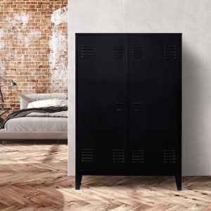Idmarket Armoire basse ESTER 2 portes métal noir design industriel