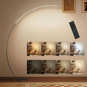 Homcom Lampadaire arc LED - dimmable 30 W, télécommande magnétique - 2800LM, 3000-6500K - acier - 120 x 27 x 172 cm - argent