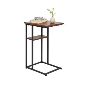 Relaxdays Table d'appoint, Grand et Petit Plateau, H x L x P 60 x 40 x 30 cm, pour canap&eacute; ou lit, m&eacute;tal MDF, Noir/Brun