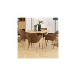 Emob Ebuy24 - Table &agrave; manger ronde 6 personnes 120x120x75 cm d&eacute;cor ch&ecirc;ne - nawel