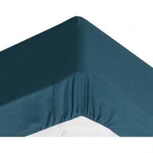 Drap-housse Grands Bonnets 32 cm bleu canard en flanelle