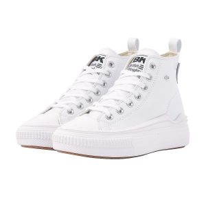 British Knights Baskets FEMME BK montantes blanches &agrave; semelle plateau et &agrave; lacets plats