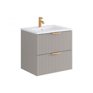 Meuble de salle de bain suspendu strié avec vasque à encastrer - Beige - 60 cm - ZEVARA