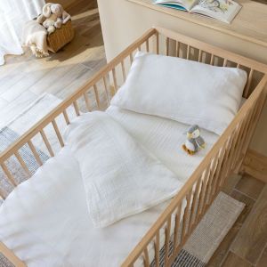 Terre de Nuit Housse de couette bébé 80x120 gaze de coton blanc noa - noa