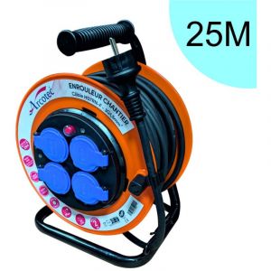 Arcotec Enrouleur PRO de chantier 3G1.5 25m IP44 platine fixe (anti twist) - c&acirc;ble H07RN-F- 4 prises 16A - garantie 2 ans