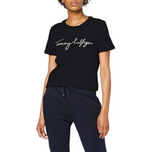 Image de Tommy Hilfiger Heritage Crew Neck Graphic Tee T- T-Shirt Femme, Noir (Masters Black 017), X-Large