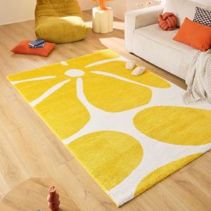 Nazar Tapis vintage style ann&eacute;e 70 &agrave; motif fleur jaune 160x230