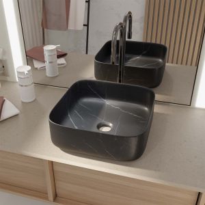 Aurlane Vasque &agrave; poser carr&eacute;e en c&eacute;ramique noire mat effet marbre 38x38x14 cm - BLACK MARBLE