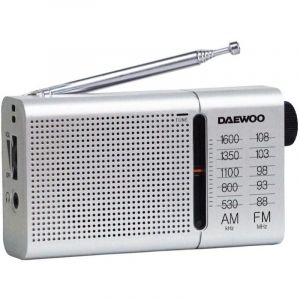 Daewoo Radio portable AM/FM DW1037 argentée avec casque et antenne télescopique
