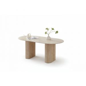 Table &agrave; manger c&eacute;ramique effet travertin 160x90 cm pied effet travertin &ndash; ROXY