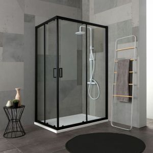 Image de Kiamami Valentina CABINE DOUCHE 80X100 H 190 PROFILE NOIR OPAQUE CRISTAL TRANSPARENT | CITY