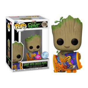 GROOT WITH CHEESE PUFFS / I AM GROOT / FIGURINE FUNKO POP / EXCLUSIVE SPECIAL EDITION / FLOCKED