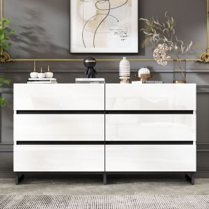Commode 140x39.5x78.5 cm - avec 6 tiroirs - Blanc - Panneau de particules