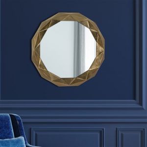 Miroir décoratif or, Ø 84 cm, en verre et cadre métallique