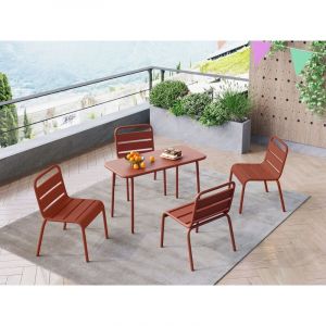 Salle &agrave; manger de jardin pour enfants en m&eacute;tal - une table et 4 chaises empilables - Terracotta - POPAYAN de MYLIA