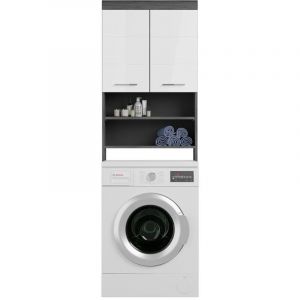 Ebuy24 - Scout armoire de salle de bain au dessus de la machine &agrave; laver 2 portes, 2 tablettes brillant blanc,enfum&eacute;.