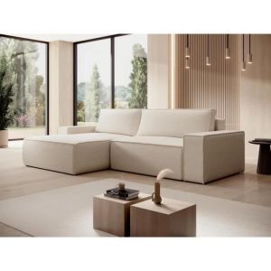 Canapé d'angle gauche convertible en tissu texturé beige AMELIA