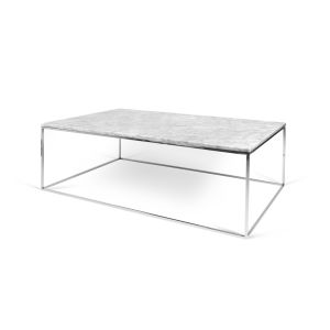 Image de TemaHome Table Basse "Gleam" 120cm Marbre Blanc & Métal Chromé