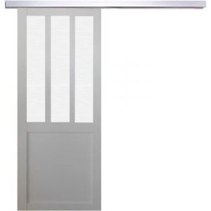 Porte Coulissante Atelier Blanc Vitre Depoli H204 X L83 + Rail Alu Gd Menuiseries