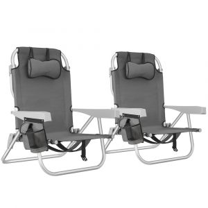 TecTake Chaise de plage pliable avec fonction sac à dos gris