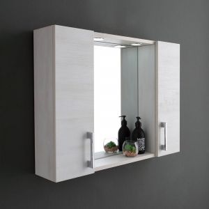 Kiamami Valentina MIROIR DE SALLE DE BAIN À CONTENEUR AVEC DEUX ÉLÉMENTS MURAUX EN CHÊNE BLANC ET UNE LAMPE À DEL