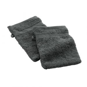 Douceur d'Int&eacute;rieur, 2 Gants de Toilette (15 x 21 cm) Elegance Anthracite, 100% Coton Uni